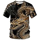 LAOLIUSN Men's Dragon T Shirt Summer Short Sleeve Tees Tops Animal Theme Shirt Anime Graphic Shirt,Gold,XL