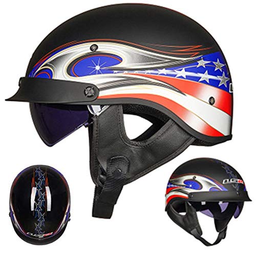 Vintage Casques de Moto, ECE Homologué Demi Casque Jet Bols vec visière de Protection,pour Hommes et Femmes Cruiser Chopper Biker