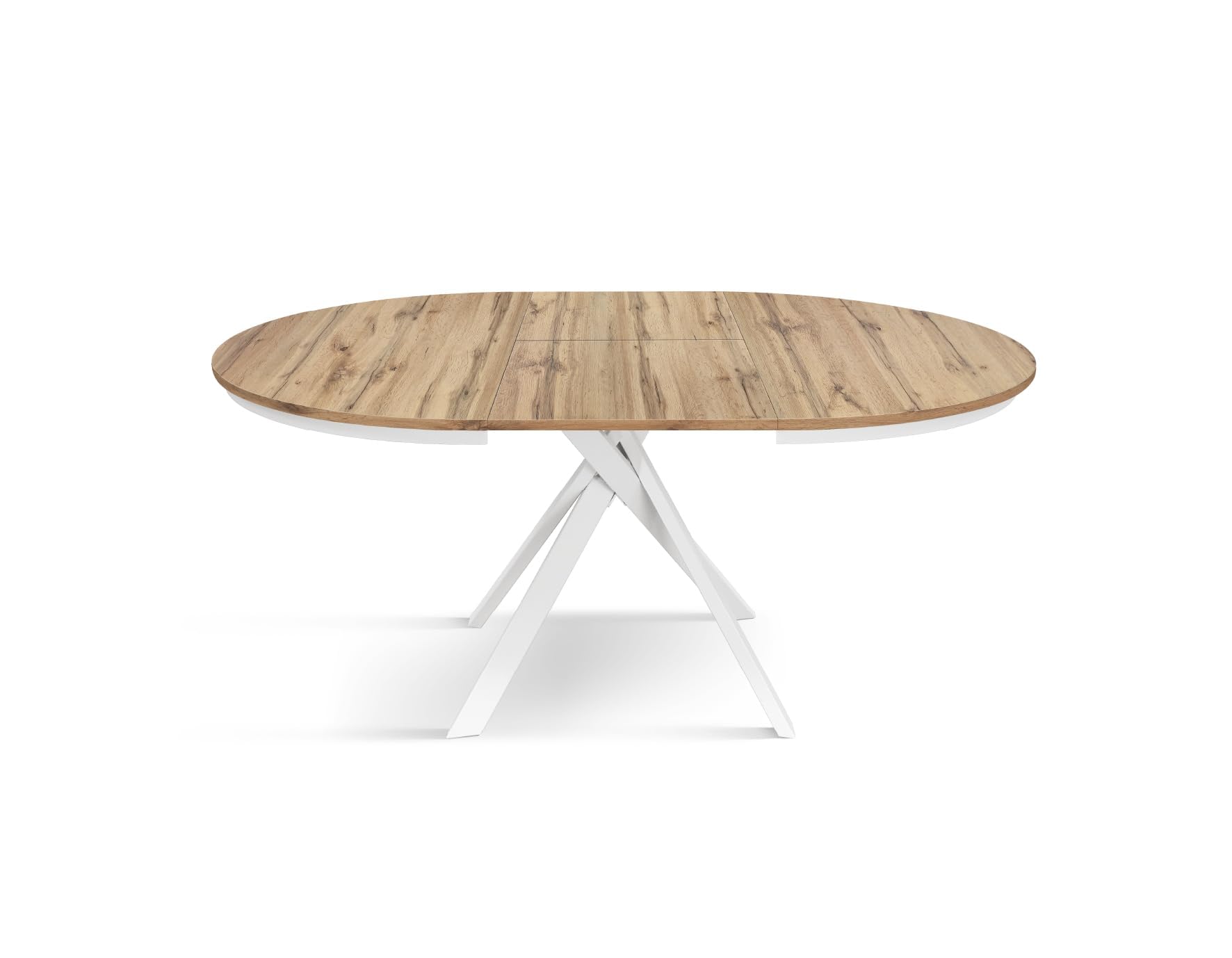 PAZZO DESIGN Tavolo Rotondo Allungabile Gabri, Tavolo Soggiorno, Cucina, Gambe Incrociate Shangay Bianche, Made in Italy, Rovere Rustico, da 120 a 170 cm - id_2177