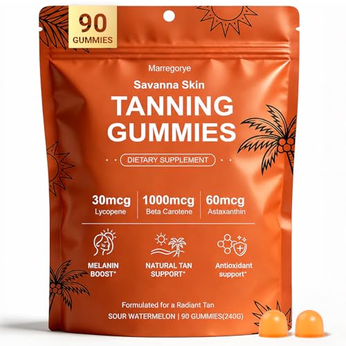 Wanerbsr Savanna Skin Tanning Gummies for Women with Astaxanthin Beta Carotene & Vitamins Sun-Kissed Glow Skin Hydration & Radiance Vegan & Sugar-Free Natural Bronzing Support 90 Count