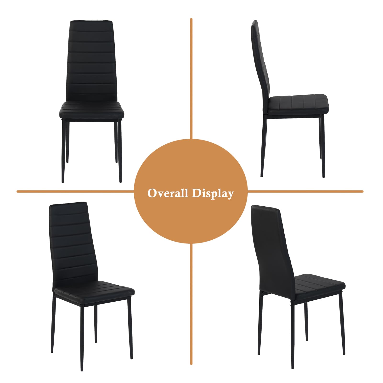Lot de 4 Chaises de Salle à Manger, Chaise de Cuisine avec Coussin, Chaise Salle a Manger, Dossier Haut, Imperméable, Noir
