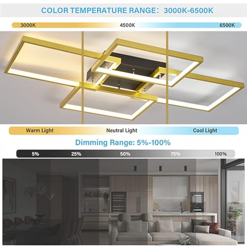 Plafonnier LED rectangulaire dimmable de 3000K à 6000K pour éclairage de salon