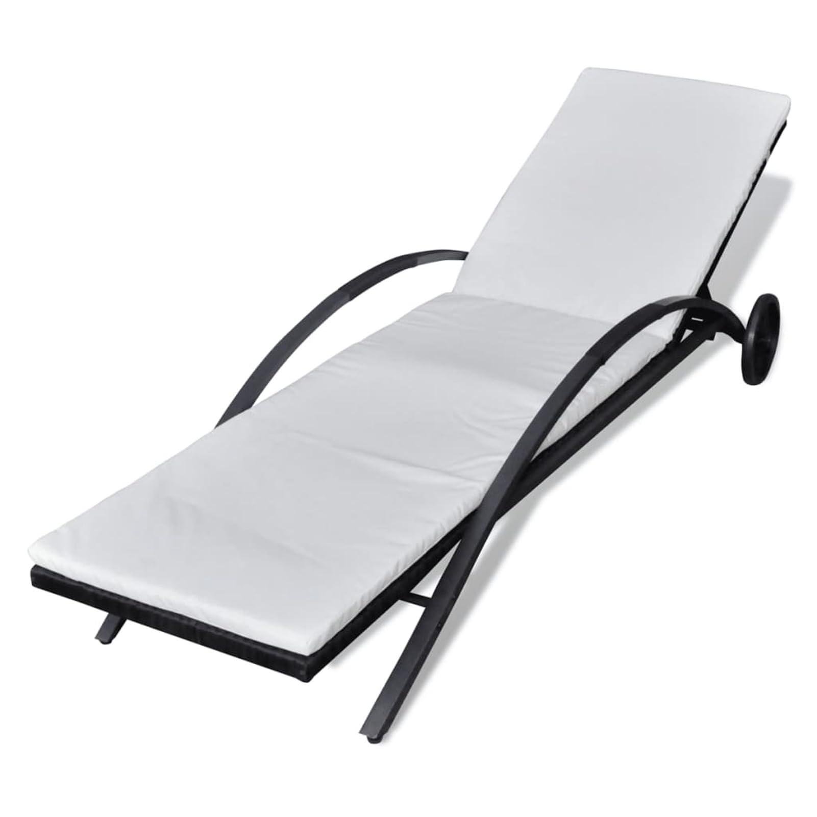 Sonnenliege mit Polster & Rollen Poly Rattan Schwarz Gartenliege Gartenlounge Gartenliege Wetterfest Garten Lounge Balkon Sofa Sonnenliege