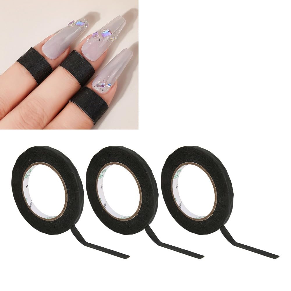 10 Rolls Nail Art Adhesive Tape, Black Paper Cuticle Protector Tape, 1 cm x 20 m for Manicure Nail Polish Design