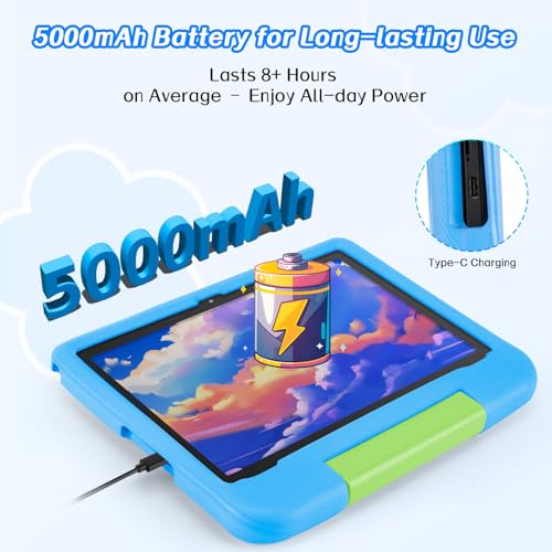 Image of Kids Tablet 10 inch, Android 15 Tablet, Educational Tablets for Kids with HD Touchscreen, 8GB+64GB Expandable Storage, 5000mAh Battery, Parental Control and Kids Learning Space