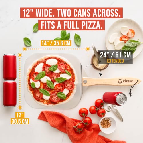 Image of Chef Pomodoro Aluminum Metal Pizza Peel with Foldable Wood Handle for Easy Storage, Pizza Spatula, Gourmet Luxury Pizza Paddle for Baking Homemade Pizza Bread (12 inch) (Pack of 2)