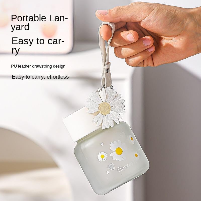 Image of Cute Daisy Flower Water Bottle With Lid And Keychain, 350 ML, Set Of 2 Leak-Proof Reusable Juice, Coffee, Milk, Smoothies, Tea, Mini Glass Drink Bottle For Kids, Office, Travel & Gifting