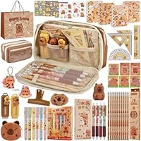 Realjoy 49 Piezas Juego de Papelería Capybara, Estuche Capibara con Cuaderno, Bolígrafo de Gel, Regla, Pegatinas, etc., para la Escuela, la Oficina, Niños y Estudiantes, Regalo de Vuelta al Cole