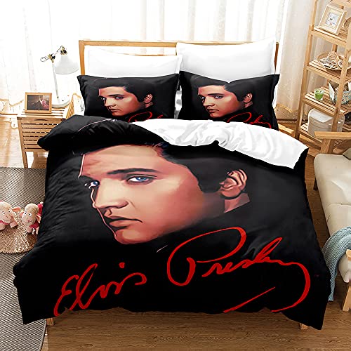 PTNQAZ Elvis Presley Bedding Set 3D Printed Comfortable Duvet Cover Set With Pillowcases Bed Set Bed Linen Bedclothes Home Textile (Single,1)