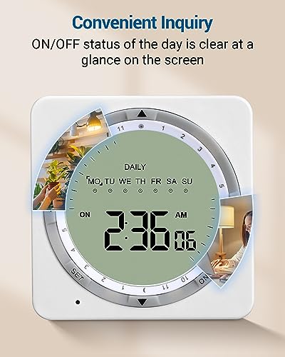Dewenwils Digital Timers For Electrical Outlets, Daily/7-Day/Ctd, 120V 15A 1800W Indoor Light Timer, Dual 3-Prong Outlet, Easy To Program For Light, Lamp, Pump, Heater, Fan #TOP3