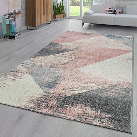 Paco Home Area Rug Abstract Geometric Pattern Fashionably Faded in Multicolor Pink Cream Gray Blue, Size:6'7" x 9'6" Cover