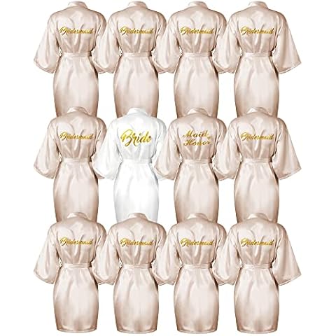 Jecery 12 Pcs Bridal Party Robes Bridesmaid Robes Kimono Robe with Gold Glitter for Bridal Shower Bachelorette Wedding Party (White, Champagne) Cover
