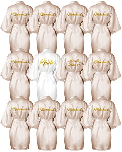 Jecery 12 Pcs Bridal Party Robes Bridesmaid Kimono Robe with Gold Glitter Satin Robe for Bridal Shower Bachelorette Wedding