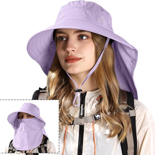 Image of Rosoz Sun Hat for Men Women with Neck Flap,Wide Brim UPF50+ Fishing Hat with Detachable Face Cover Outdoor Sun Protection Hat