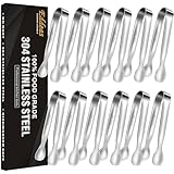 Eddeas Mini Tongs For Serving Food，Set fo 12 Small Tongs For Appetizers，Small Stainless Steel Metal Cooking Tong，for Tea Party Coffee Bar, 4 inch Sugar Tong - Silver