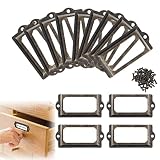 50 Pièces Bronze Métal Etiquette, Porte Etiquette Metal, Porte-Étiquettes en Métal Rétro, Cadre Étiquette de Nom, Porte Etiquettes Cadre, pour Armoire D'apothicaire, Tiroir D'archivage
