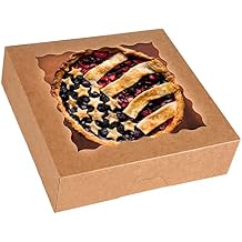 Tcoivs 30-Pack Pie Boxes 10" x 10" x 2.5", Bakery Boxes with Window, Auto-Popup Cookie Boxes for Muffins, Donuts and Pastries Brown