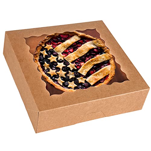 Tcoivs 30-Pack Pie Boxes 10" x 10" x 2.5", Bakery Boxes with Window, Auto-Popup Cookie Boxes for Muffins, Donuts and Pastries (Brown) by Tcoivs - Used condition - US$22.66