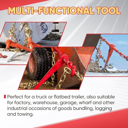 Image of Dollate 2 Pack 3 /8 inch to 1 /2 inch Ratchet Chain Binders with 9200 Lbs WLL, Breaking Strength up to 33000 Lbs, Ratchet Chain Binders for Heavy Duty, Secure for Hauling and Towing