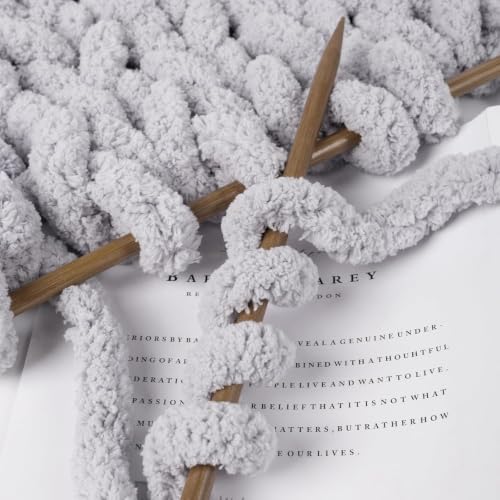 Image of 8 Jumbo Packs Chunky Chenille Yarn for Crocheting, 31.7 yds, 8 oz Each Skein Bulky Thick Fluffy Yarn for Knitting, Super Bulky Chunky Yarn for Hand Knitting Blanket, Soft Plush - Light Gray
