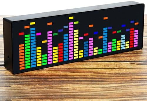 Colorful LED Music Spectrum Display, Audio Spectrum Analyzer, Rhythm Light Level Voice Sensor Clock, RGB Music Sound Meter Display for Musicians, 12 Dynamic & 7 Color Effects