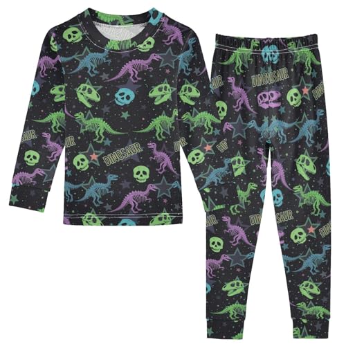 Pajama Sets Long Sleeve Dinosaur Skeletons Stars Pattern Soft Comfy Sleepwear 2 Piece PJS 3-8T