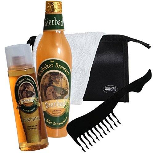 Brubaker – Juego de baño con extracto de cerveza – 5 unidades – regalo ideal para hombre – con neceser de baño, toalla y peine sexy
