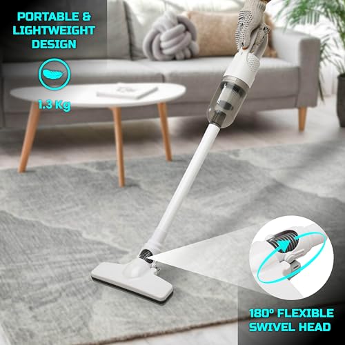Image of Tomahawk TEV-363 Wet & Dry Vacuum Cleaner 350W, 0.5L Capacity, Lightweight 850g, 4m Cord, Portable Handheld for Home & Car Cleaning with Floor Brush, Crevice Nozzle & Extension Tubes (White)