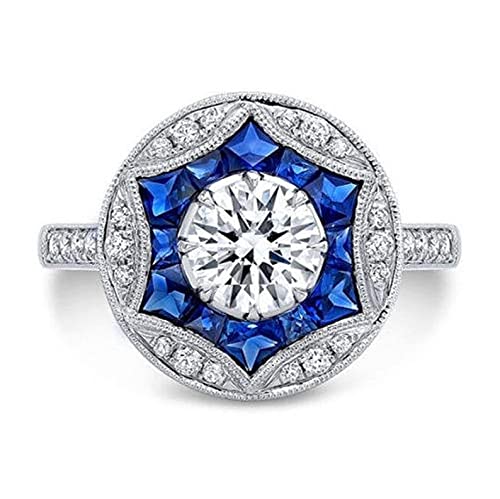 Real Sterling Silver Cubic Zircons Round Brilliant Cut White & Blue 1.5 Ct Nickel Free Rhodium Plated Rings
