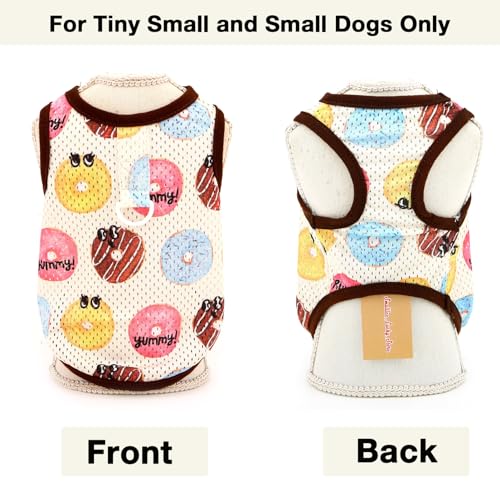 SMALLLEE_LUCKY_STORE Hunde-Shirt für kleine Hunde, kühlendes Netzgewebe, Haustier-Pullover, T-Shirt mit D-Ring und Donuts, bedruckt, Frühling, Sommer, atmungsaktiv, Welpen-T-Shirt, Chihuahua, Yorkie,