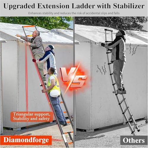 Image of DIAMONDFORGE 12.5 FT Telescopic Aluminum Extension Ladder, Collapsible & Retractable, Adjustable for House, Roof, RV & Travel Trailers, 330 lbs Capacity