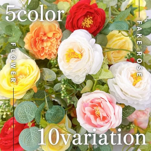 AhhYouMe 観葉植物 バラ フェイクグリーン リアル インテリア 造花 雑貨 ガーランド 壁掛け ハンギング 人工観葉植物 ユーカリ オレンジ