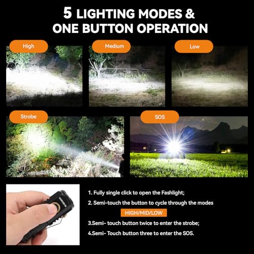 Mini Flashlight 2550 Lumens Rechargeable USB C Charging, Small Flashlights High Lumens 5 Modes, Pocket Flashlight with Clip, Magnetic Flashlight for EDC,Camping, Hiking,Emergency (4 Pack)