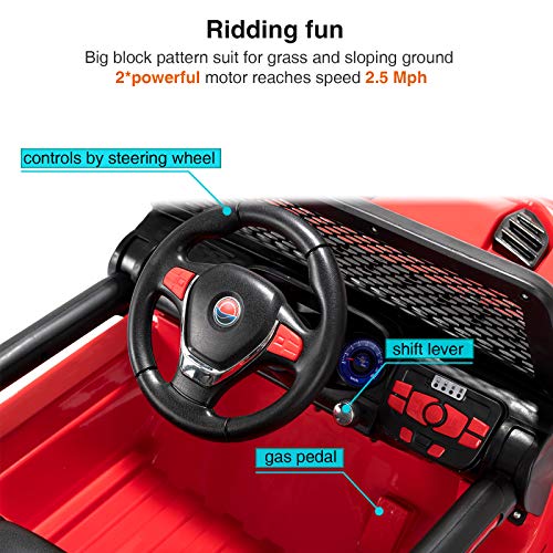 Uenjoy Electric Kids Ride On Cars 12V Battery Motorized Vehicles W/ Wheels Suspension, Remote Control, Music, Story Playing, Colorful Lights, Sunshine Model, Red