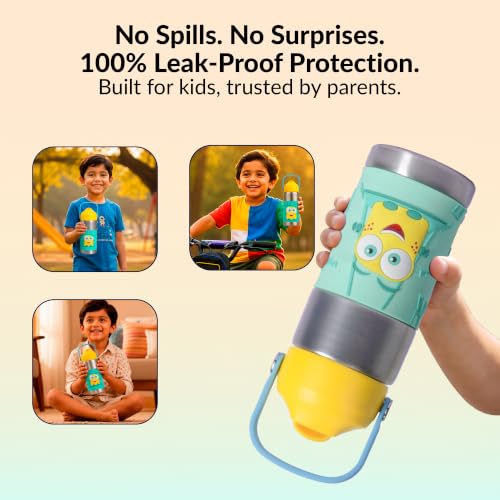 Image of Rabitat Insulated Water Bottle | Stainless Steel Kids 410ml | 20 Hours Hot & Cold | School Bottle for Boys & Girls | Leakproof, BPA Free, Food Grade SS304 | 2 Year Warranty | Mad Eye