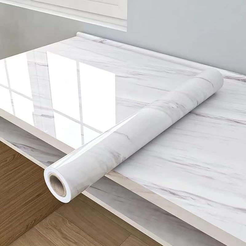 Image of HOME13 Vinyl Self Adhesive White Grey Marble Removable and Decorative Vinyl Wallpaper for Kitchen Countertop Cabinets Table, 2 Ft x 12 Ft with 2pcs