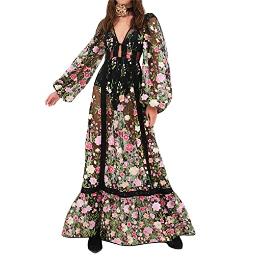 Amazon.com: KMBANGI Women Lace Dress Sexy See Through Long Sleeve