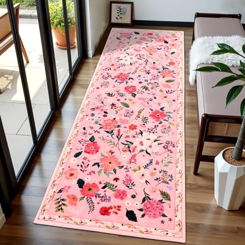 Macgace Runner with Pink Flower Pattern, 2x6 inches, Printed, Washable, with Non-Slip Backing, for Girls, Bedroom, Kitchen, Hallway, Cute Carpet Runner, Aesthetic Decoration - Image 3
