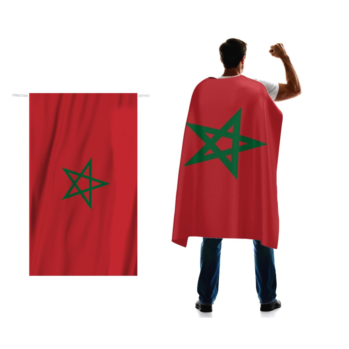 Morocco Flag Cape 3x5 FT for Independence Day Holiday Costumes Celebrati,150D Premium Polyester,Moroccan National Patriotic Flags Costume Cloak.