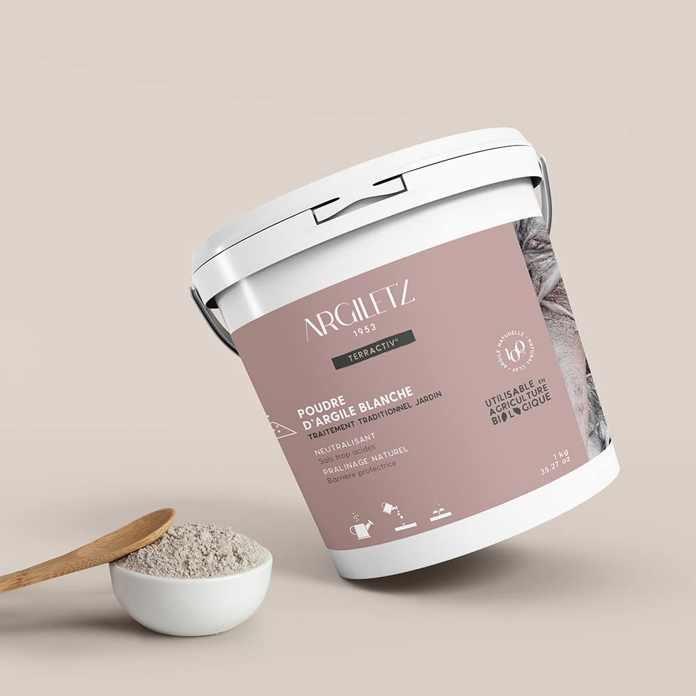 ARGILETZ - Poudre d'argile blanche 1kg - Traitement traiditionnel jardin, neutralisant pour sols trop acides - Pralinage naturel barrière protectrice
