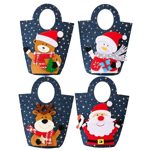 Bolsas de regalo de Navidad | Juego de 4 bolsas de mezclilla para Nochevieja | Tote Reutilizable para Tartas Chocolates Botellas | Fiesta de Cumpleaños Carnaval Baby Shower