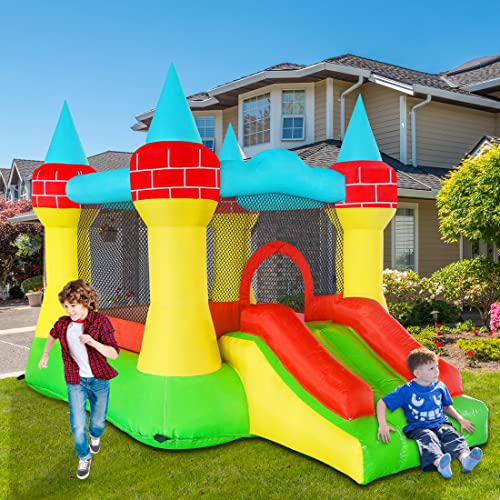 Goosh Inflatable Jumper Bounce House with Heavy Duty Blower, GFCI, Stakes, Repair Patches, and Storage Bag. 12ft x 7.8ft x7.8ft. 2-8 Years