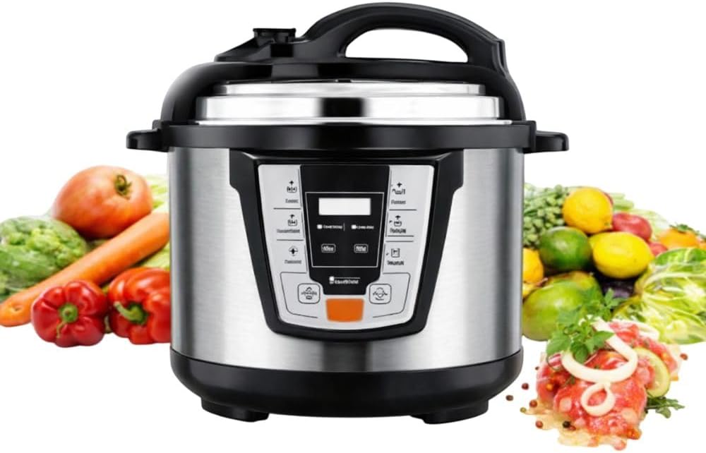 10L Stainless Steel Electric Pressure Cooker with Digital Display, Multi‑Function Cooking Presets, Programmable Timer, Safety Lock Lid, Large Capacity for Rice, Soup, Meat, Stews, and Family Meals.