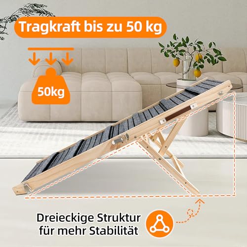 MHL.CXG Hundrampe –rutschfest–extrabreite auffahrrampe，fhunderampe Auto klappbar mit Nahtloser Verbindung zur Plattform–belastbar bis zu 50kg – verstellbar,Sofa, Bett,Auto für Kleine Hunde(L)