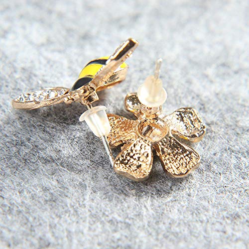 Leadigol 1Pair Asymmetrical Bee Flower Stud Earring,Lovely Enamel Flower Stud Earring Honey Bee Stud for Women4