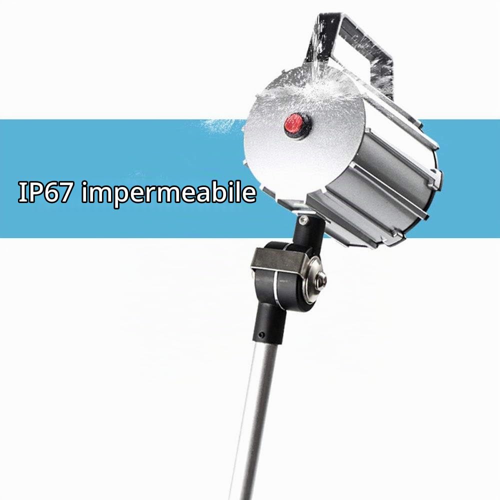 Lampada Pieghevole LED 7W IP67 Con Braccio Lungo - Impermeabile per Macchina Utensile CNC, Tornio - Braccio Prolungato in Alluminio Con Interruttore a Pulsante