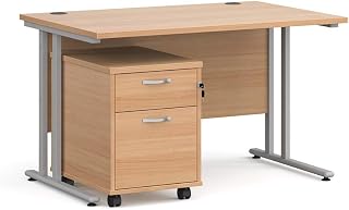 Mr Office Maestro 25 straight desk - with silver cantilever frame and 2 drawer pedestal bundle, Beech, 1200