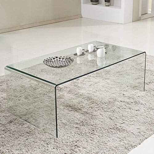 Tangkula Tempered Glass Coffee, Clear Coffee Table, Waterfall Rectangle Coffee Table For Living Room, Cocktail Tea Table With Rounded Edges #TOP3