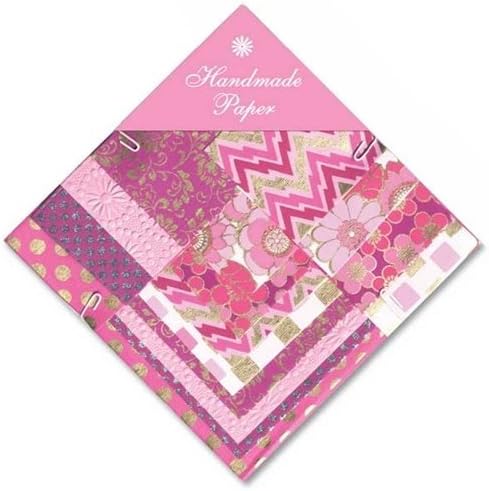 Shizen Design, Decorative Handmade Paper Pack, Square Sizes, 16 Sheets of Assorted Paper, Pink and Dark Pink Patterns PP 107