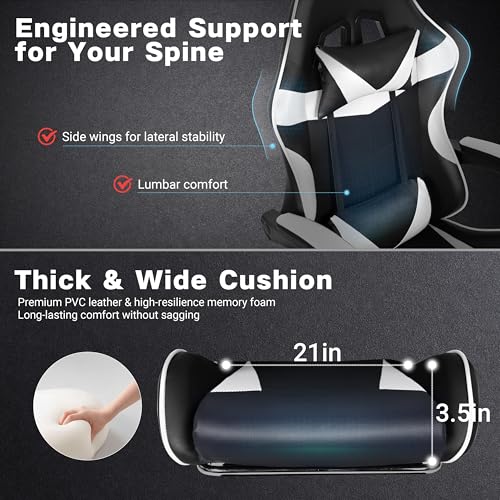 Gaming Chair with Footrest and Lumbar Support, Height Adjustable Chair with 360°Office Desk Chair,Heavy Duty 330lbs Computer Chair for Adults - Image 5